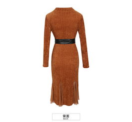 施悅名新品精品女裝羅紋圓領魚尾裙氣質(zhì)名媛針織連衣裙